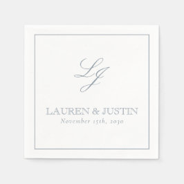 Servilleta De Papel Elegante Monograma Dusty Blue Simple Script Boda