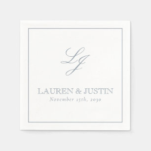 Servilleta De Papel Elegante Monograma Dusty Blue Simple Script Boda