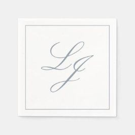 Servilleta De Papel Elegante Monograma Dusty Blue Simple Script Boda