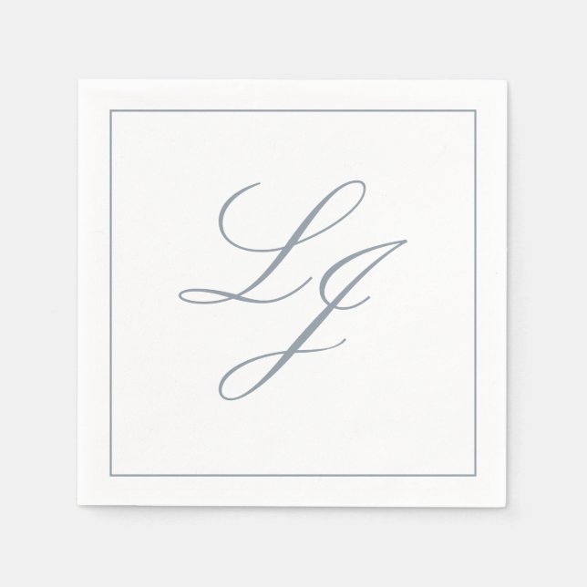 Servilleta De Papel Elegante Monograma Dusty Blue Simple Script Boda (Anverso)