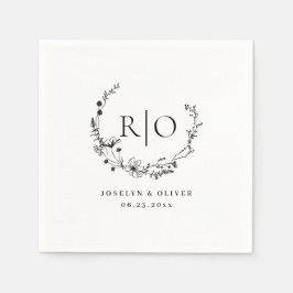 Servilleta De Papel Elegante Monograma Esbozado Boda de guirnaldas flo