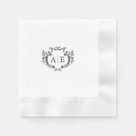 Servilleta De Papel Elegante Monograma Escudo Boda blanco y negro