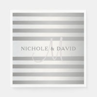 Elegante Monograma Faux Plata Gradiente Rayas Gris