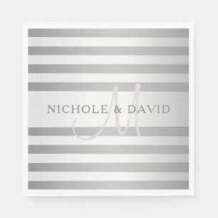 Servilleta De Papel Elegante Monograma Faux Plata Gradiente Rayas Gris