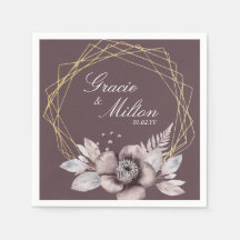 Elegante Monograma Floral Malva Boda