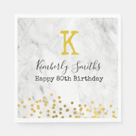 Servilleta De Papel Elegante Monograma Oro puntos en Marble 80 cumplea