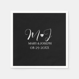 Servilleta De Papel Elegante Monograma Personalizado en Blanco y Negro