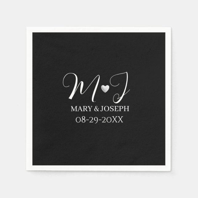 Servilleta De Papel Elegante Monograma Personalizado en Blanco y Negro (Anverso)