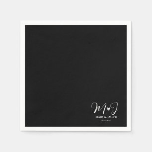 Servilleta De Papel Elegante Monograma Personalizado en Blanco y Negro