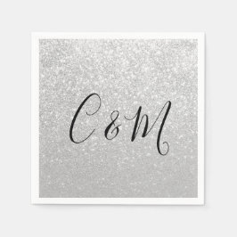 Servilleta De Papel Elegante Monograma Plata Purpurina Boda Napkins