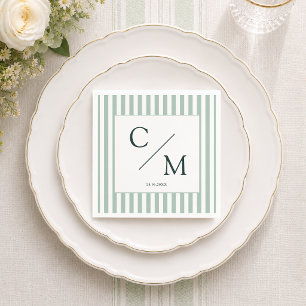 Servilleta De Papel Elegante Monograma Rayas Verdes Boda Costera