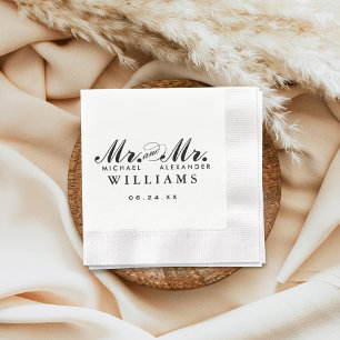 Servilleta De Papel Elegante Monograma Sr. y Sr. Black Custom Wedding