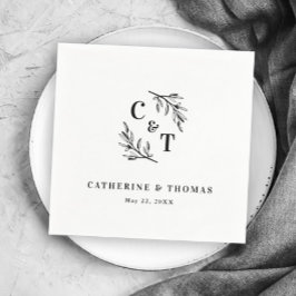 Servilleta De Papel Elegante Monograma verde deja Boda