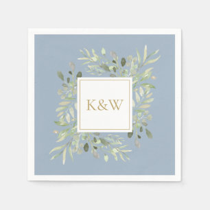 Servilleta De Papel Elegante Monograma Verde Dorado Azul Polvo