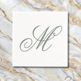Servilleta De Papel Elegante Monograma Verde Sage Inicial
