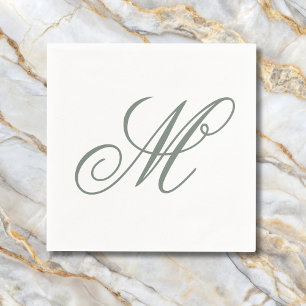 Servilleta De Papel Elegante Monograma Verde Sage Inicial