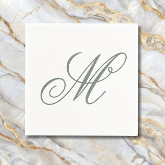 Servilleta De Papel Elegante Monograma Verde Sage Inicial