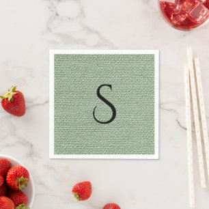 Servilleta De Papel Elegante Monograma Verde Salvia en Lino Falso
