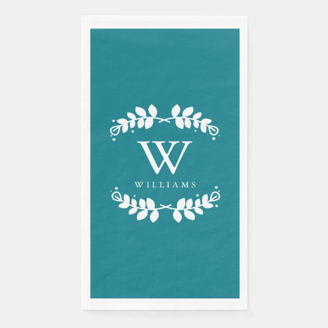 Servilleta De Papel Elegante Monogramado Turquesa (Anverso)