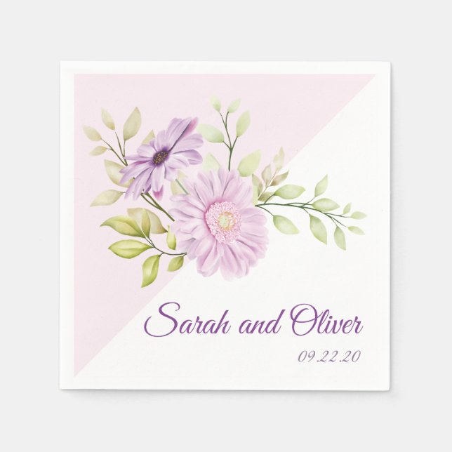 Servilleta De Papel Elegante morado Boda floral (Anverso)