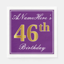 Servilleta De Papel Elegante morado, falso oro 46 cumpleaños + nombre