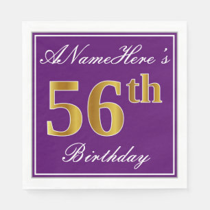 Servilleta De Papel Elegante morado, falso oro 56 cumpleaños + nombre