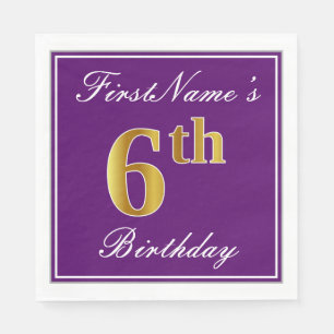 Servilleta De Papel Elegante morado, falso oro, sexto cumpleaños + nom