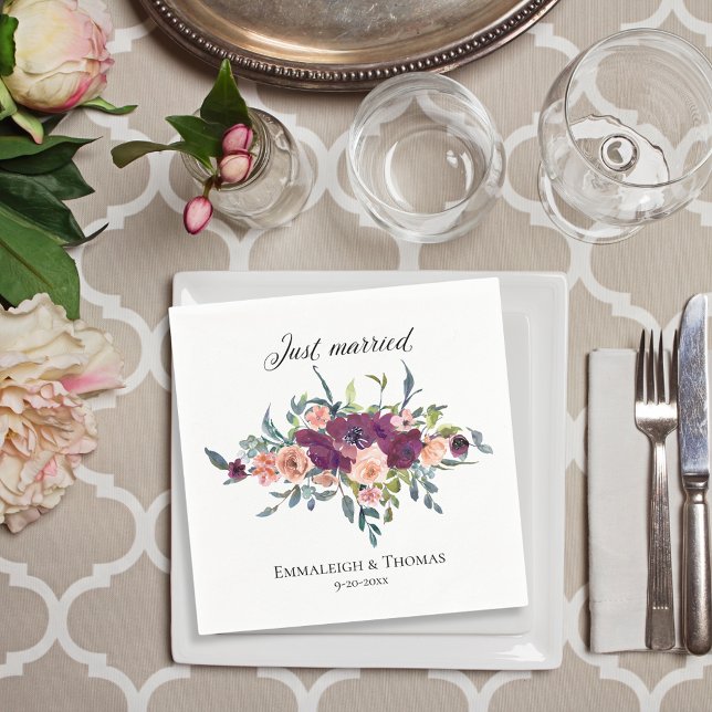 Servilleta De Papel Elegante morado morado floral rosa recién casado B (Subido por el creador)