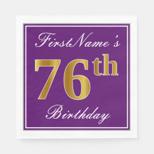 Servilleta De Papel Elegante morado, oro falso 76 cumpleaños + nombre