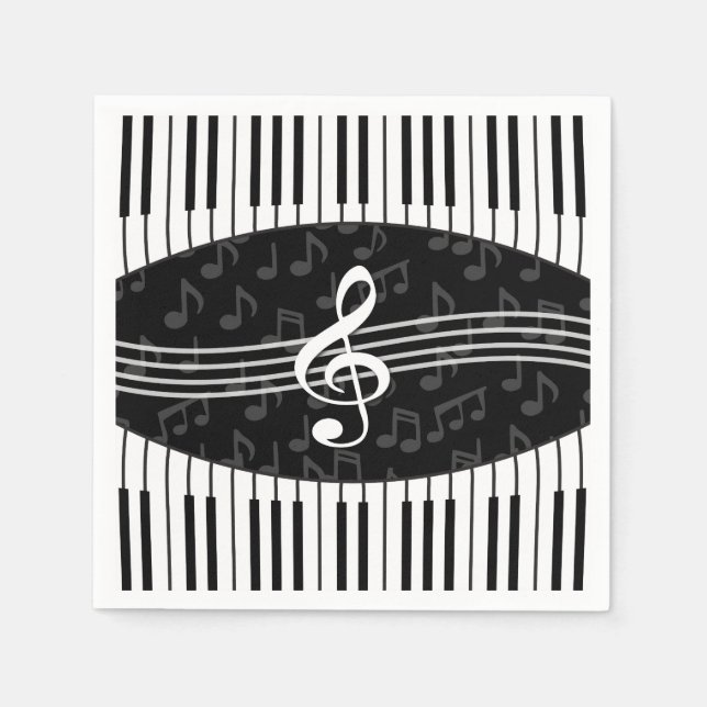 Servilleta De Papel Elegante Music Notes Treble Clef y Piano Keys (Anverso)