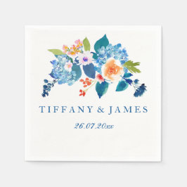 Servilleta De Papel Elegante Napkin Boda Floral Azul & Peach