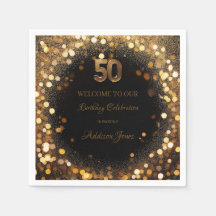 Elegante Napkin de papel negro y oro 50 cumpleaños