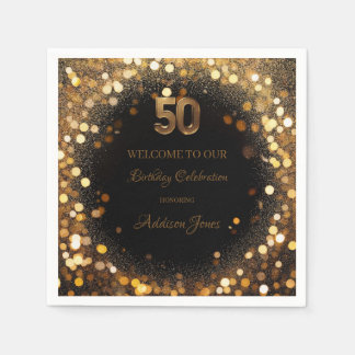 Servilleta De Papel Elegante Napkin de papel negro y oro 50 cumpleaños