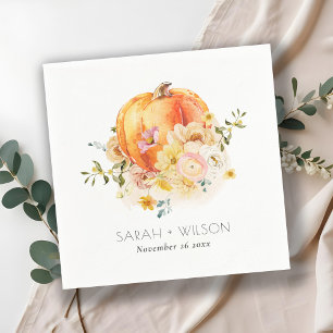 Servilleta De Papel Elegante Naranja floral Boda de calabaza otoñal