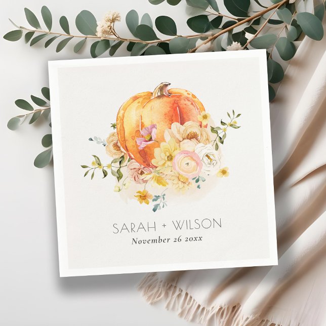 Servilleta De Papel Elegante Naranja floral Boda de calabaza otoñal (Subido por el creador)