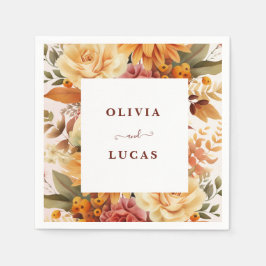 Servilleta De Papel Elegante Naranja Flower Frame Wedding Party