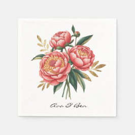 Servilleta De Papel Elegante Naranja Peony Bouquet Boda