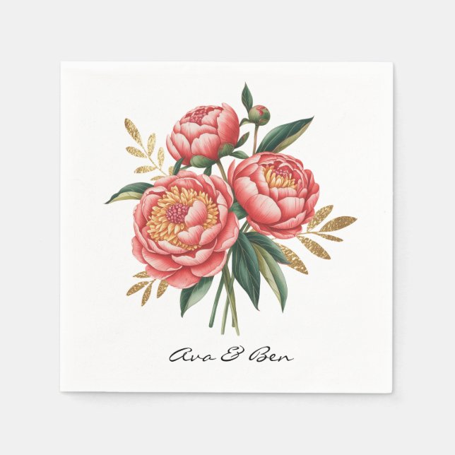 Servilleta De Papel Elegante Naranja Peony Bouquet Boda (Anverso)