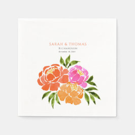 Servilleta De Papel Elegante Naranja rosado caliente Colorido floral