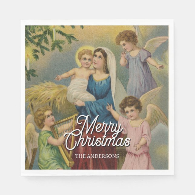 Servilleta De Papel Elegante Natividad Mary Baby Jesus Angels (Anverso)