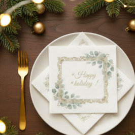 Servilleta De Papel Elegante Navidad de Oro & Eucalipto