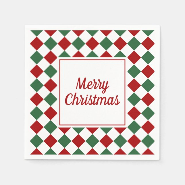 Servilleta De Papel Elegante Navidad Roja Y Verde Feliz (Anverso)