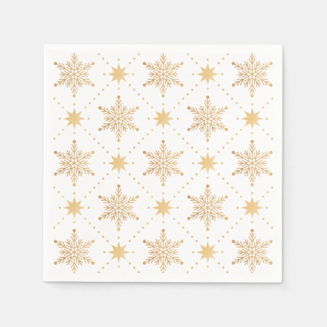 Servilleta De Papel Elegante Navidades Faux Gold Snowflakes Patttern (Anverso)