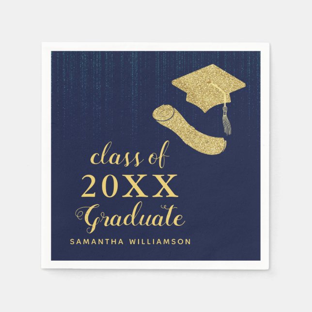 Servilleta De Papel Elegante Navy Blue Gold Clase 2023 Graduación (Anverso)