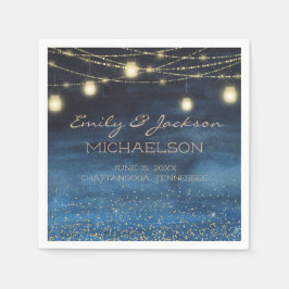 Servilleta De Papel Elegante Navy Blue Gold String Luces