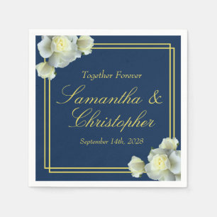 Servilleta De Papel Elegante Navy Roses Blancos Azules Guión Mínimo De