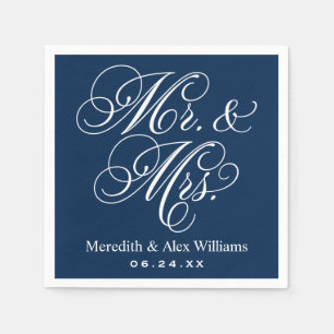Servilleta De Papel Elegante Navy Sr. y Sra. Script Personalizado Mono