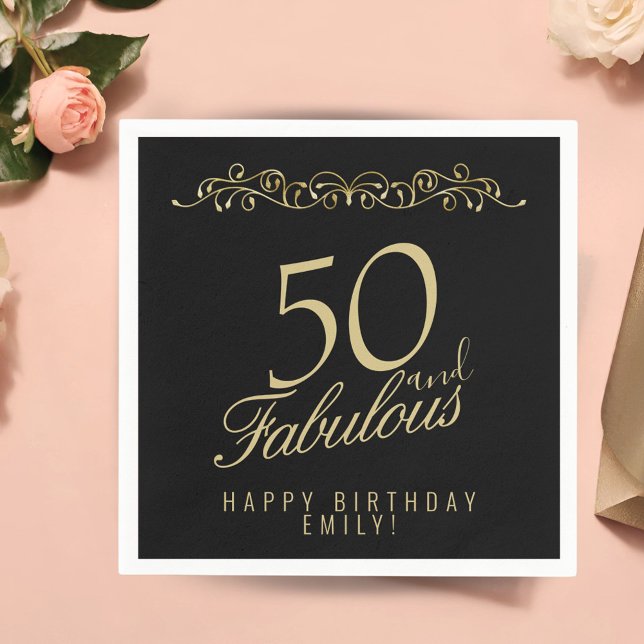 Servilleta De Papel Elegante negro 50 y fabuloso cumpleaños 50 (Subido por el creador)