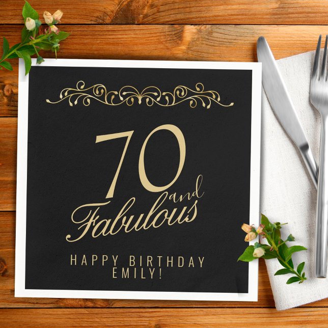 Servilleta De Papel Elegante negro 70 y fabuloso cumpleaños 70 (Subido por el creador)