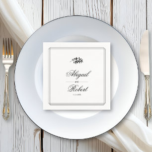 Servilleta De Papel Elegante negro, blanco rama triple borde boda